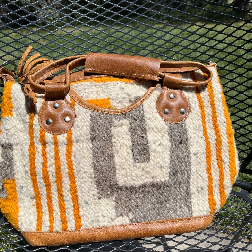 Woven Aztec-Pattern Tote Bag in Brown and Orange